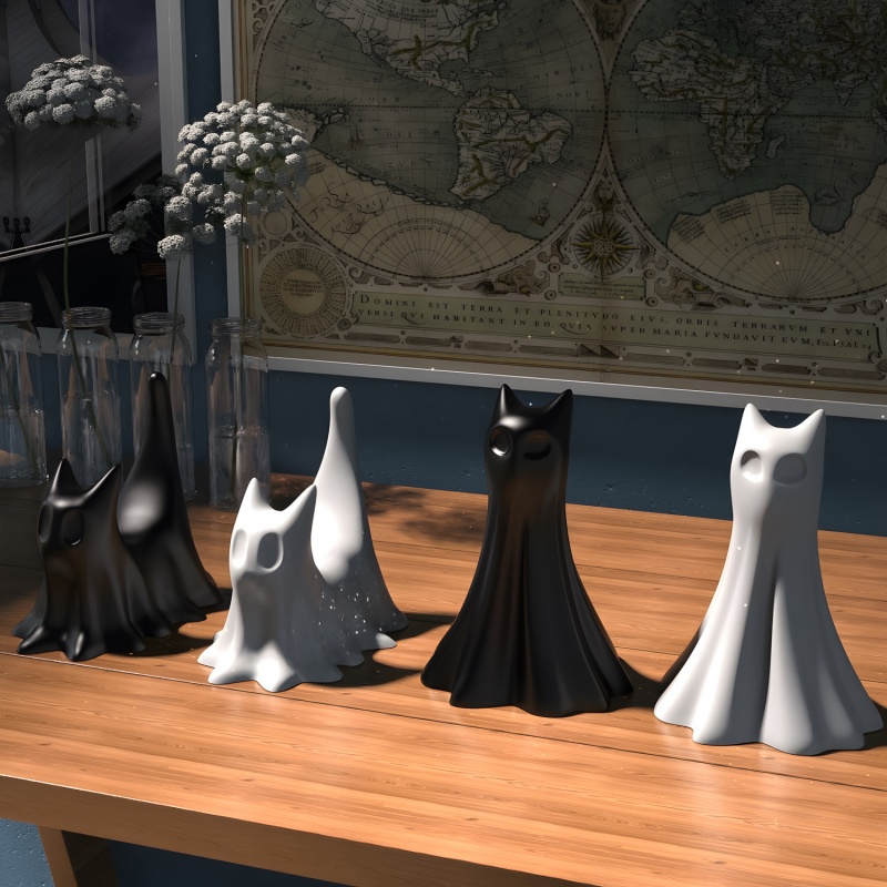 Ghost Cat Halloween Desktop Or - Candle Making Diy 评论和价格