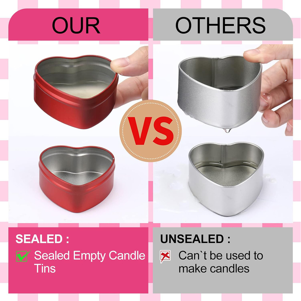 2 oz Heart Shaped Metal Tins w - Candle Making Jars With Lids 评论和价格