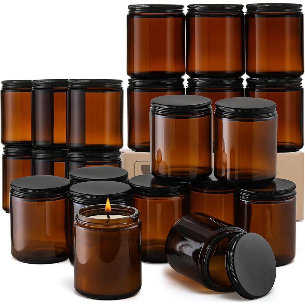 8oz Amber Glass Jars with Blac - Candle Making Jars With Lids 评论和价格