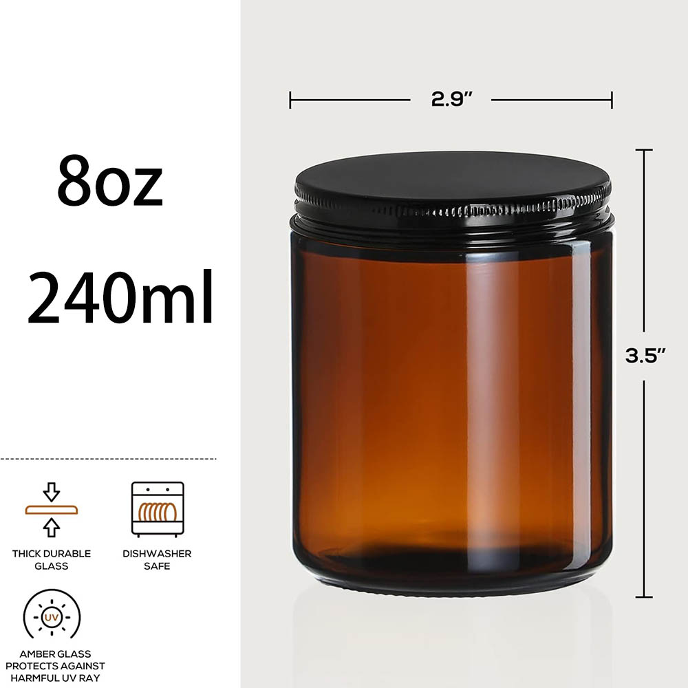8oz Amber Glass Jars with Blac - Candle Making Jars With Lids 评论和价格